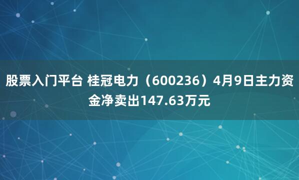 股票入门平台 桂冠电力（600236）4月9日主力资金净卖出147.63万元