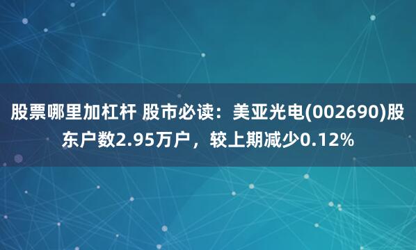 股票哪里加杠杆 股市必读：美亚光电(002690)股东户数2.95万户，较上期减少0.12%