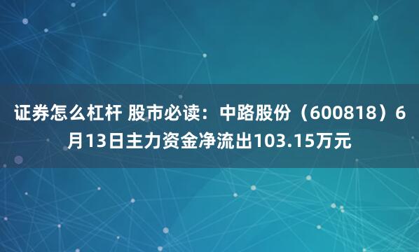 证券怎么杠杆 股市必读：中路股份（600818）6月13日主力资金净流出103.15万元